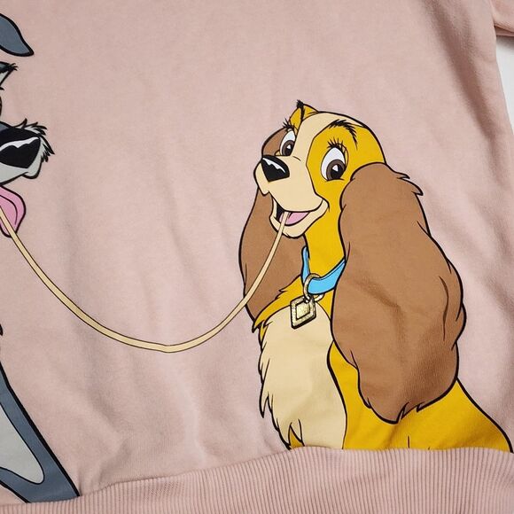 H&M Girls Disney Lady and the Tramp Spaghetti Scene Light Pink Hoodie Size 6x - Picture 5 of 10